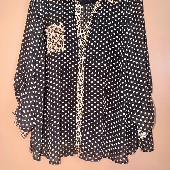 Belle Kim Gravel Women's Button Down Cheetah Print Blouse Top - Size 1X - Picture 6 of 9